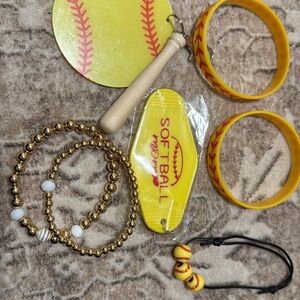 Yellow and Gold Softball Kids Accessory Set